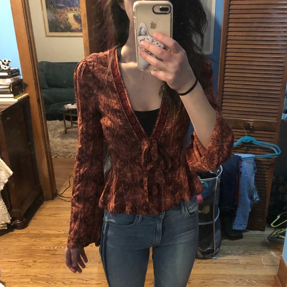 Free people Snap Front Blouse burnt orange XS - Picture 6 of 7